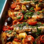 Puttanesca fish tray bake