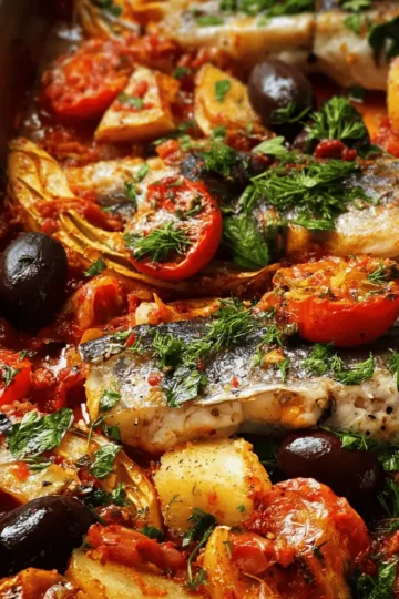 Puttanesca fish tray bake