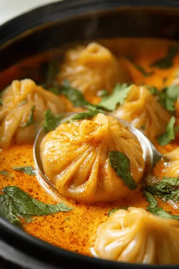 Soup Dumplings in Thai Red Curry Sauce