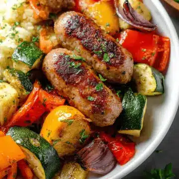10 Minute Air Fryer Chicken Sausage and Veggies