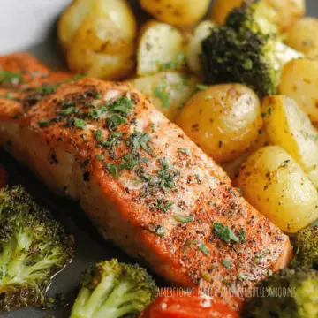Sheet Pan Salmon Broccoli and Potatoes