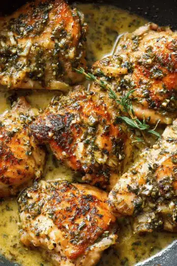 Seared Chicken Thighs in Garlic & Herb Sauce