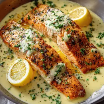 Baked Salmon with Lemon Butter Cream Sauce