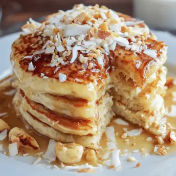 Toasted Coconut Macadamia Pancakes with Coconut Syrup