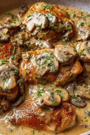 Chicken Thighs With Creamy Mushroom Garlic Sauce