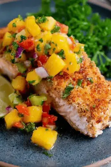 Coconut Crusted Salmon with Mango Pineapple Salsa