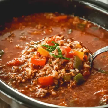 High Protein Slow Cooker Stuffed Pepper Soup