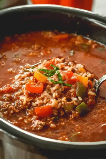 High Protein Slow Cooker Stuffed Pepper Soup