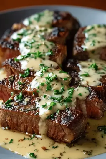 Juicy Steak with Creamy Garlic Sauce