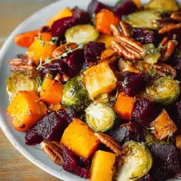 Winter Vegetable Salad with Butternut Squash, Brussels Sprouts, and Beets