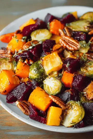 Winter Vegetable Salad with Butternut Squash, Brussels Sprouts, and Beets