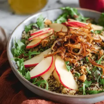 Honey Mustard Quinoa Apple Salad with Crispy Shallots