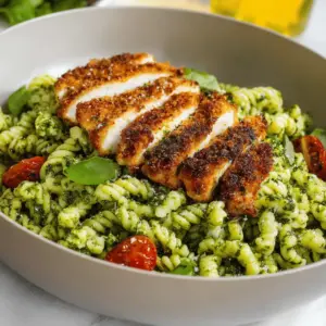 Pesto Pasta with Crispy Parmesan Chicken