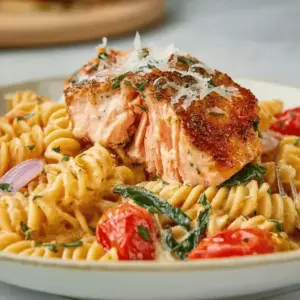 Healthy & Creamy Tuscan Salmon Pasta