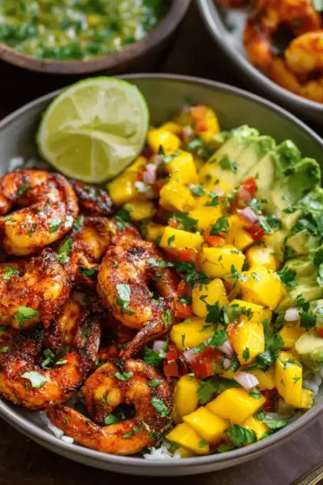 Chili Lime Shrimp Bowls with Mango-Avocado Salsa
