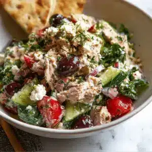 Mediterranean tuna salad with creamy feta dressing