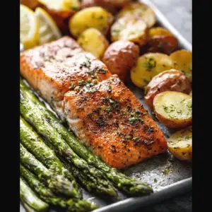 Sheet Pan Salmon and Asparagus with Potatoes
