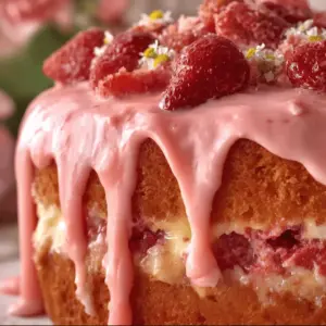 Strawberry Honeybun Cake with Strawberry Cream Icing