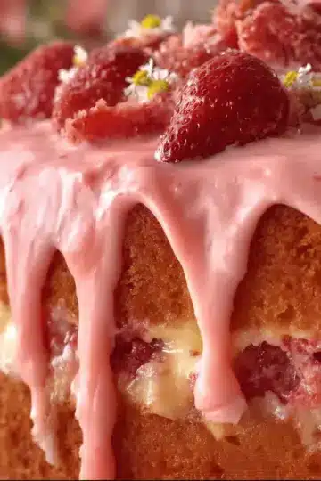 Strawberry Honeybun Cake with Strawberry Cream Icing