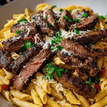 Experience the BoSpicy Garlic Butter Parmesan Steak Pasta