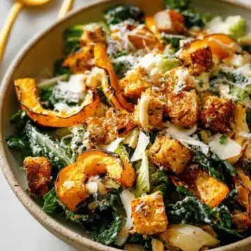 Autumn Caesar Salad with Roasted Delicata Squash Croutons