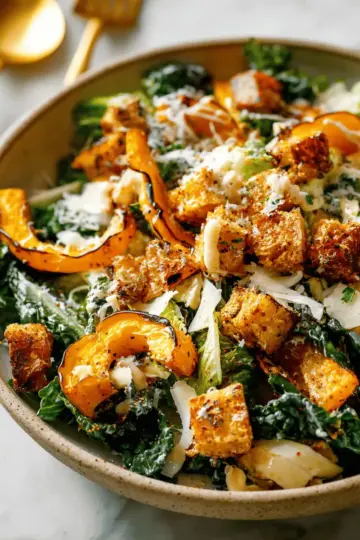 Autumn Caesar Salad with Roasted Delicata Squash Croutons