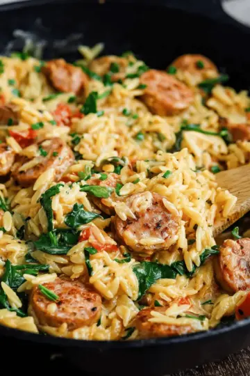 Creamy Chicken Sausage Orzo Skillet