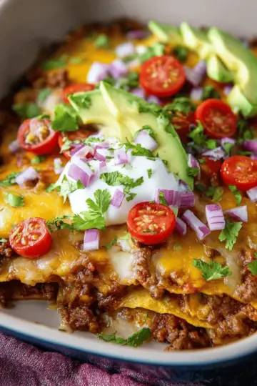 Ground Beef Enchilada Casserole with Corn Tortillas