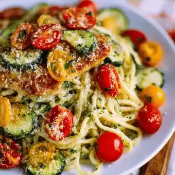 Parmesan Zucchini Tomato Chicken Spaghetti