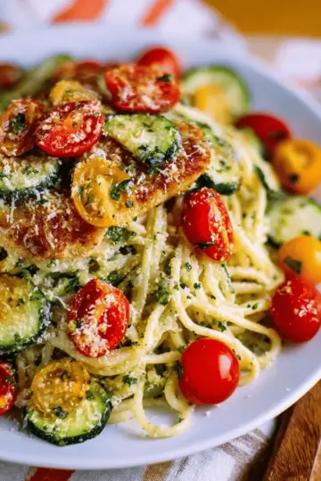 Parmesan Zucchini Tomato Chicken Spaghetti