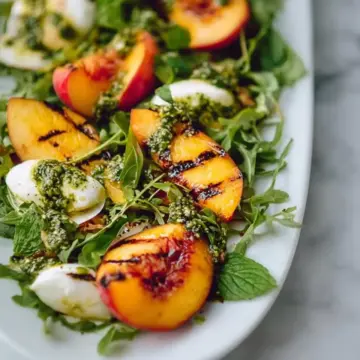 Grilled Peach Salad & Mint Pesto