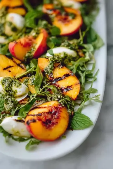 Grilled Peach Salad & Mint Pesto