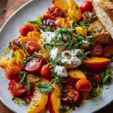 Tomato, Peach, and Burrata Salad