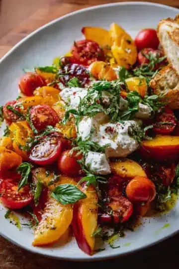 Tomato, Peach, and Burrata Salad