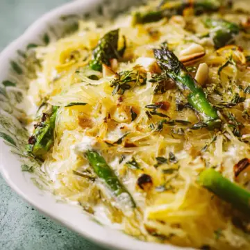 Spaghetti Squash with Asparagus, Ricotta, Lemon, and Thyme