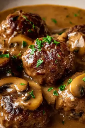 Salisbury steak meatballs with mushroom gravy