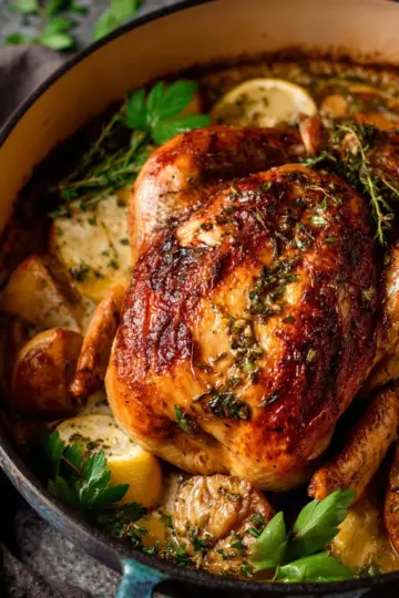 Creamy Lemon and Herb Pot Roasted Chicken