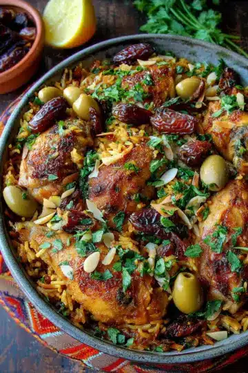 Moroccan Chicken and Rice with Dates & Olives