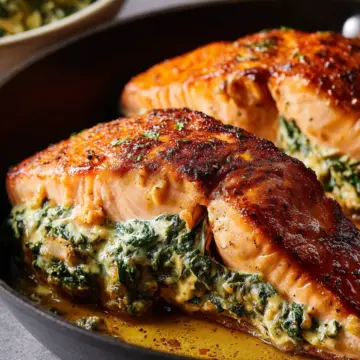 Quick-Broiled Creamy Spinach Stuffed Salmon