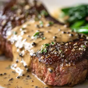 Steak with Creamy Peppercorn Sauce