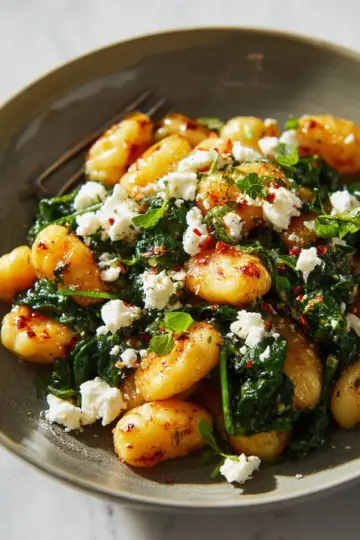 Crispy Gnocchi With Spinach and Feta