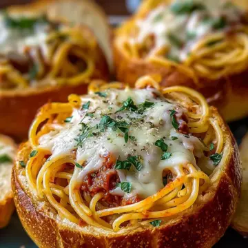 Spaghetti Garlic Bread Bowls