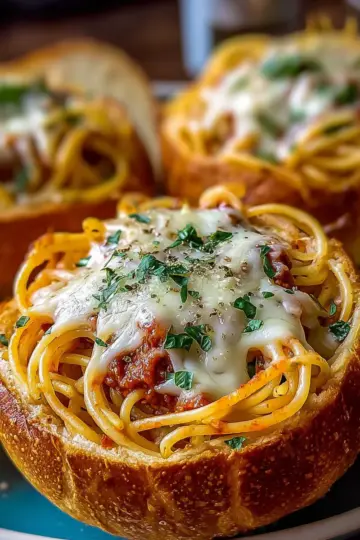 Spaghetti Garlic Bread Bowls
