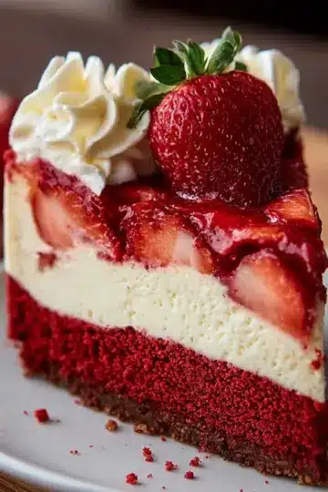 Easy Red Velvet Strawberry Cheesecake