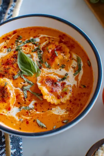 Roasted Red Pepper Ravioli Soup