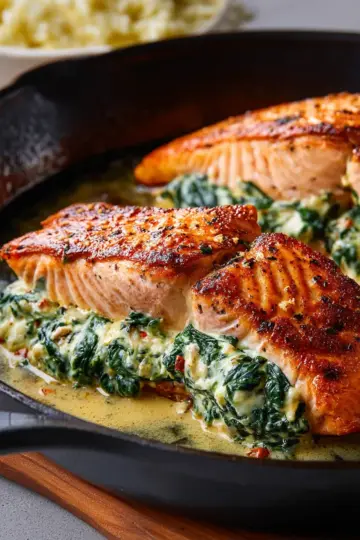 Quick-Broiled Creamy Spinach Stuffed Salmon