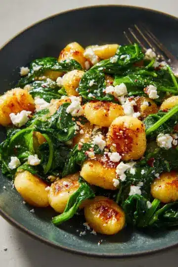 Crispy Gnocchi With Spinach and Feta