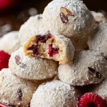 Raspberry Almond Snowball Cookies