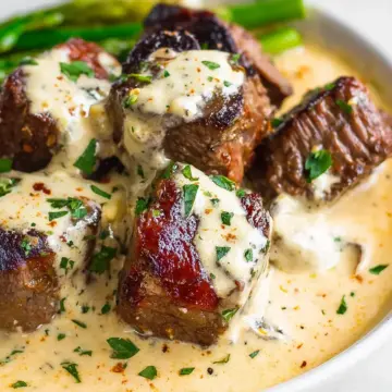 Garlic Butter Steak Bites with Parmesan Cream Sauce