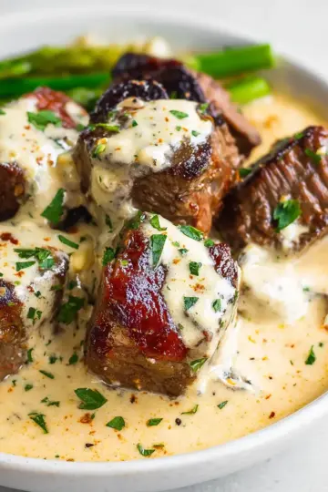 Garlic Butter Steak Bites with Parmesan Cream Sauce